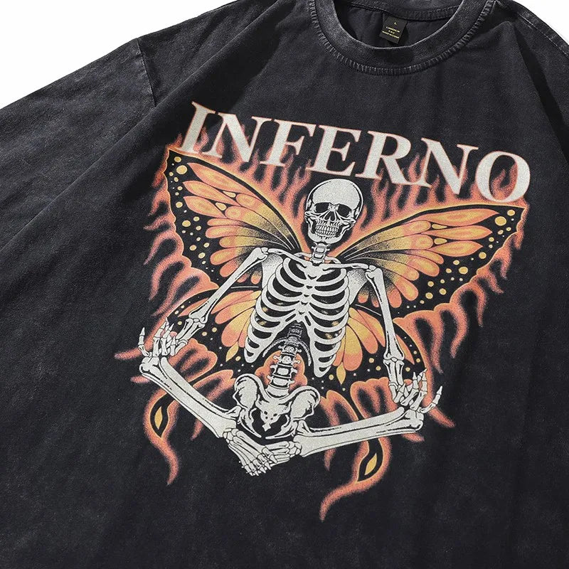 Aesthetic Butterfly Skull Plus Size Graphic T-Shirt High Street Oversize Grunge Summer Tops Tees Goth Clothes for Women Men