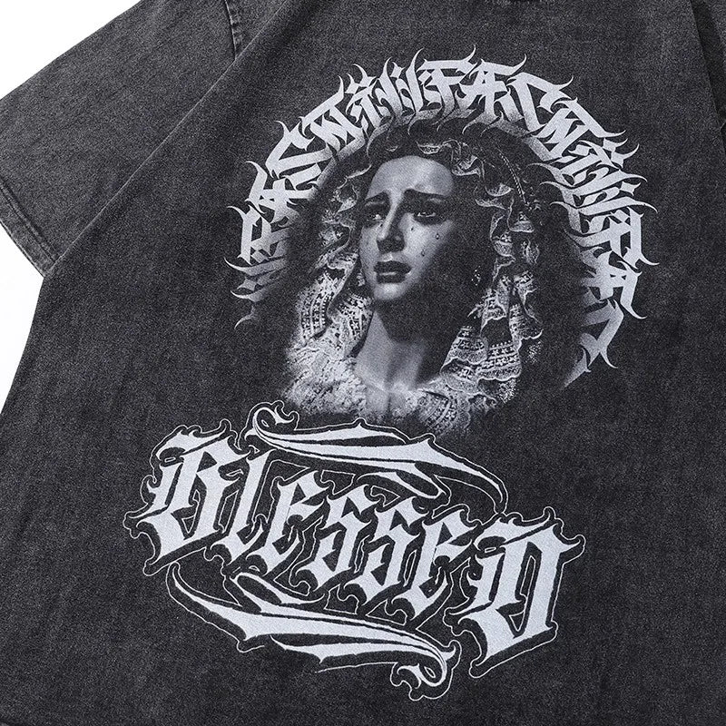 Oversized Plus Size Godness Aesthetic Gothic Women's Graphic Tees Shirts Washed Summer Cotton Short Sleeve T-Shirt for Men Women