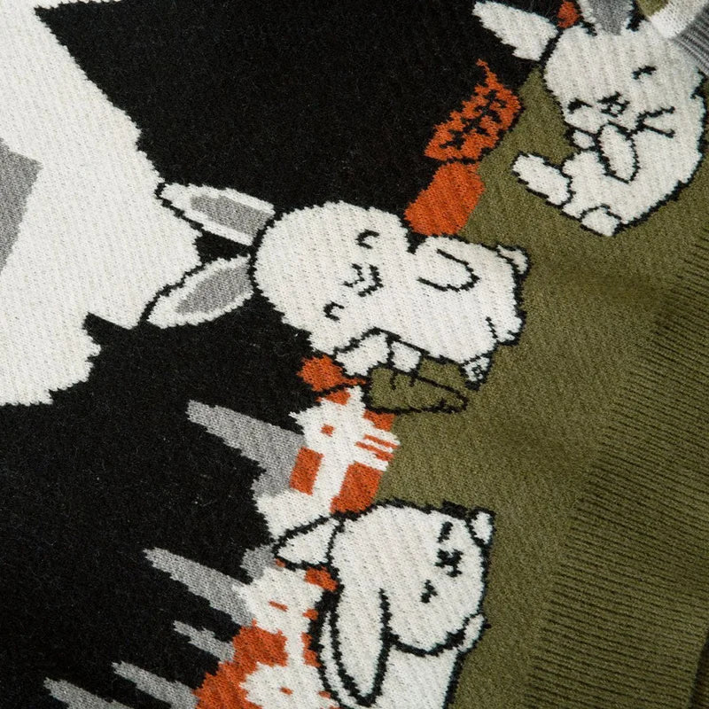 Mens Cartoon Loose Sweater Women Rabbit Streetwear Knitted Jumper Sweaters Japanese Cotton Pullover Loose Tops Unisex Autumn