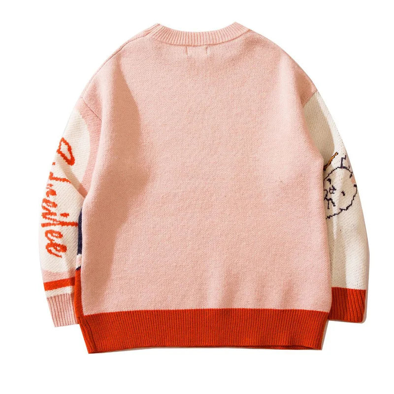 Mens Cartoon Loose Sweater Women Rabbit Streetwear Knitted Jumper Sweaters Japanese Cotton Pullover Loose Tops Unisex Autumn