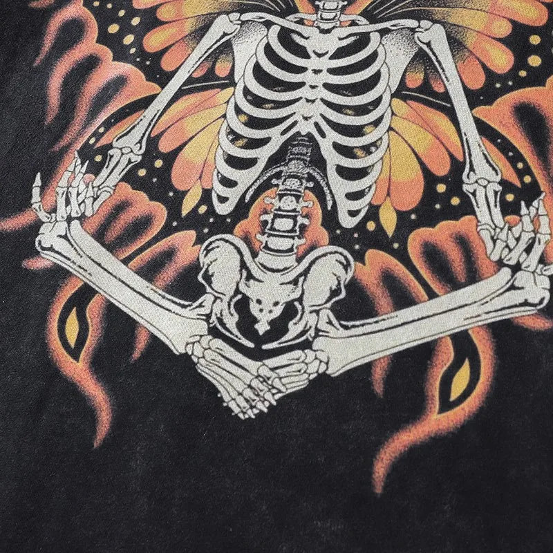 Aesthetic Butterfly Skull Plus Size Graphic T-Shirt High Street Oversize Grunge Summer Tops Tees Goth Clothes for Women Men