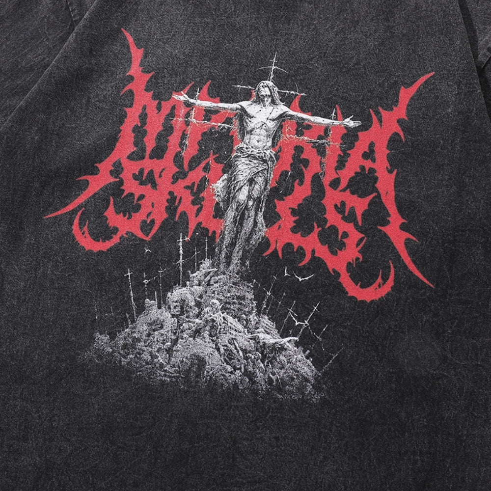Plus Size Burials God Graphic Women's Goth Oversized T-Shirt Aesthetic Streetwear Short Sleeve Summer Tops Tees Grunge Clothes