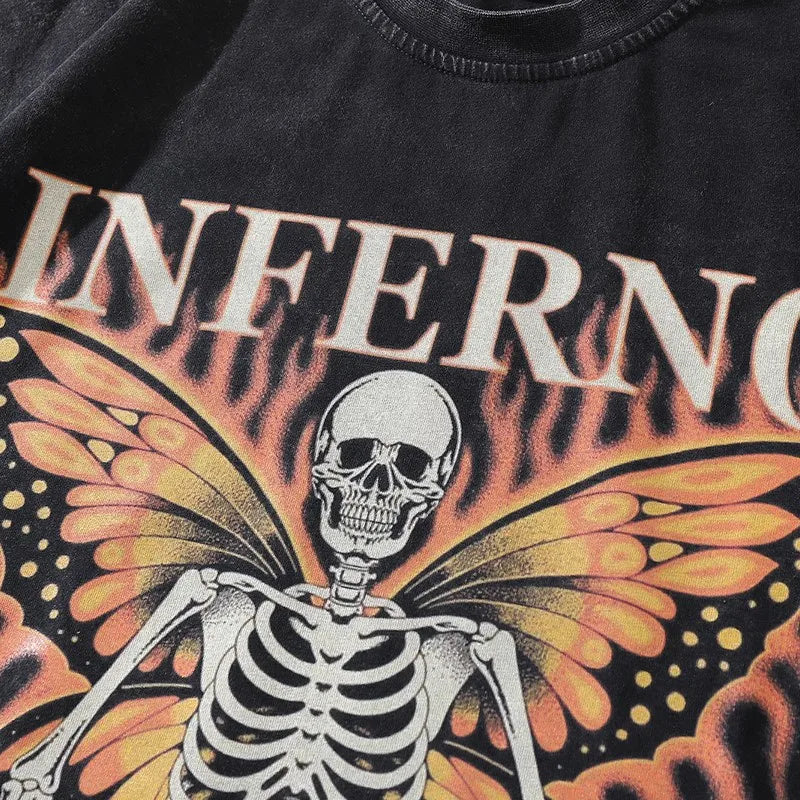 Aesthetic Butterfly Skull Plus Size Graphic T-Shirt High Street Oversize Grunge Summer Tops Tees Goth Clothes for Women Men