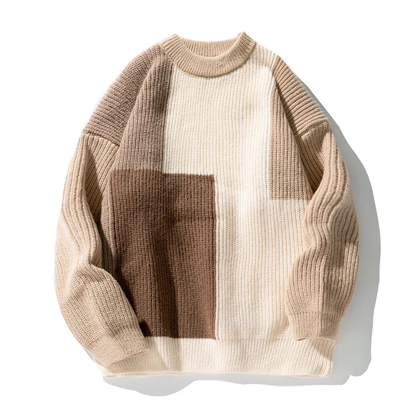 Color Block Stitching Texture Pit Sweater Men's And Women's Autumn And Winter New Loose Thick Needle Heavy Knitwear